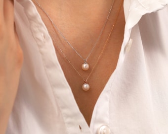 PEARL Minimal Halskette, 14k Gold, echte Perle Juwel, elegantes und rundes Design, maßgeschneiderte Kette und Schloss, Geburtstagsgeschenk Halskette