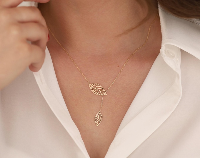 Double Leaf Gold Necklace | Mother of Nature, Leaves of Tree Golden Pendant | Outline Hollow Leaves | Elegant Design, Birthday Gift Necklace