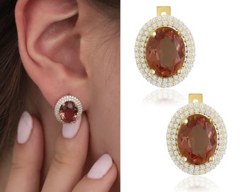 14K Gold Diaspore Gemstone Oval Earrings | Color-Changing Turkish Diaspore Stone Earrings, Pisces Birthstone, Zodiac Jewelry, Gift for Her