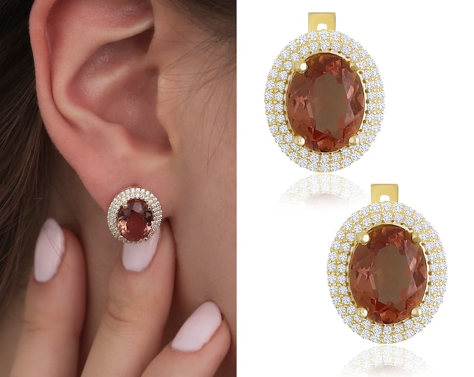 14K Gold Diaspore Gemstone Oval Earrings | Color-Changing Turkish Diaspore Stone Earrings, Pisces Birthstone, Zodiac Jewelry, Gift for Her
