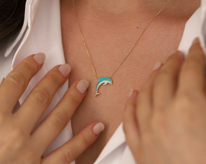14k Gold Dolphin Pendant Necklace | Glow in the Dark Luminous Nautical Jewelry