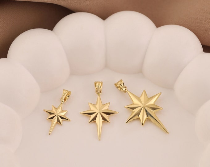 North Star Pendant | 14k Gold Loadstar Necklace, Shiny Pole Star Pendant, Polar Star & Celestial Jewelry, Birthday Gift for Her