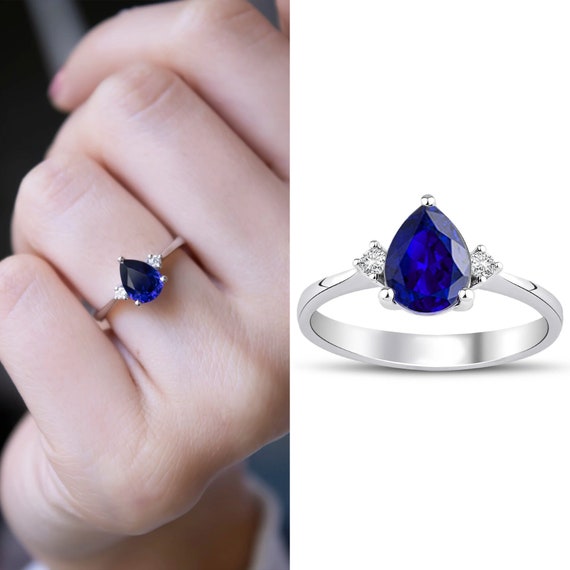 18k Solid Gold Sapphire Ring W diamonds Handmade Jewelry Vintage