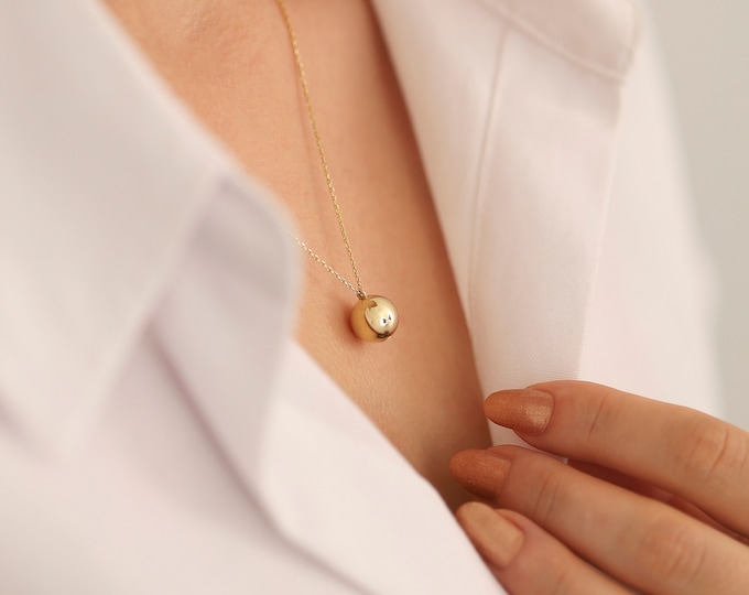 Ball Urn Necklace 12mm | 14k & 10k Gold Ball Urn Pendant for Dad Mom Ashes, Custom Gold Round Cremation Necklace, Memorial Gift for Pet Loss