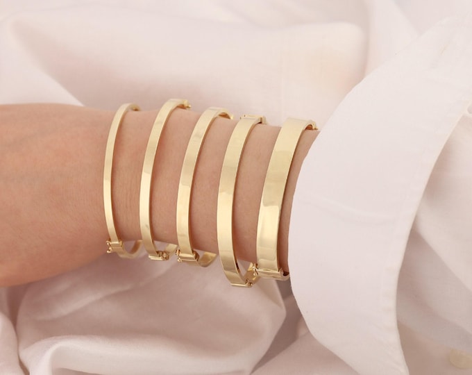 14k gold oval bangle | 4mm hinged bracelet, plain bangle, statement jewelry, cuff bracelet, shiny bangle, mother's day gift, gift for her