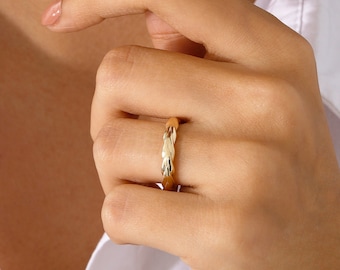 14k Gold Braided Ring | Vintage Woven Rope Twisted Stackable Band Jewelry