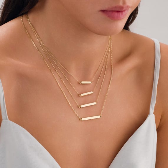 14k Gold Bar Urn Necklace | Engraved Cremation Ash Keepsake Memorial Jewelry