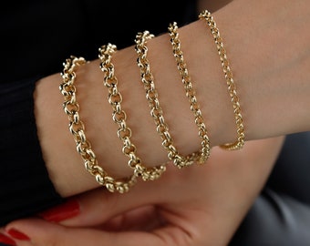 14k Gold Rolo Chain Bracelet | Belcher Links 3mm–7mm Unisex Stacking Gift