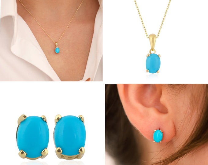 14K Gold Turquoise Necklace | Touch of Nature's Beauty, High-Quality Gemstone Jewelry, Sophisticated Necklace, Minimal Necklace, Prom Gift