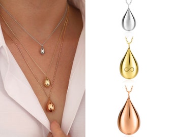 14k Gold 7mm Tear Drop Cremation Urn Necklace | Custom Ash Holder Necklace, Memorial Urn Necklace, Dad Son Ashes, Keepsake Pendant For Loss