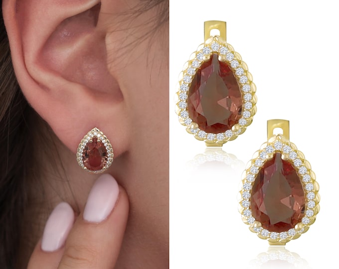 14K Gold Diaspore Teardrop Earrings | Color-Shifting Turkish Diaspore Stone Earrings, Pisces Birthstone, Zodiac Jewelry, Anniversary Gift