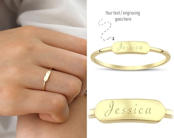 14k Gold Engravable Minimal Ring | Stackable Dainty Ring, Personalized Custom Couple Jewelry, Christmas Gift, Special Day Gift, Gift for Her