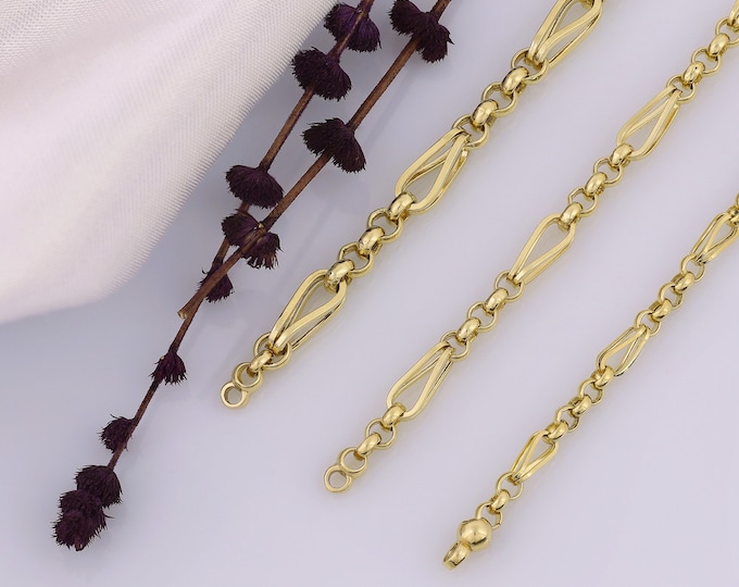 14k Gold Barleycorn Chain & Rolo Chain Necklace | Retro Wheat Chain w/ Rolo Links, 4mm Chain Necklace, Layering Necklace, Anniversary Gift