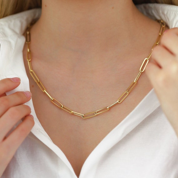Large Clasp 14kt Gold Filled Paperclip Necklace Layering Gold 17