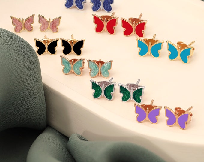 Dainty Butterfly Shaped Earring | Colorful Enamel Butterfly Earrings, Minimal Stud Earrings, Elegant Minimalist Design, Valentine's Day Gift
