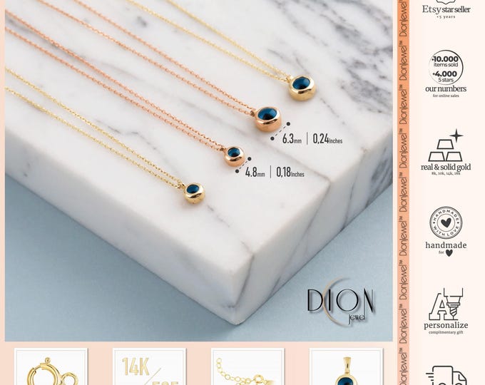 14k Gold Evil Eye Necklace | Blue Enamel Talisman Pendant for Protection and Luck