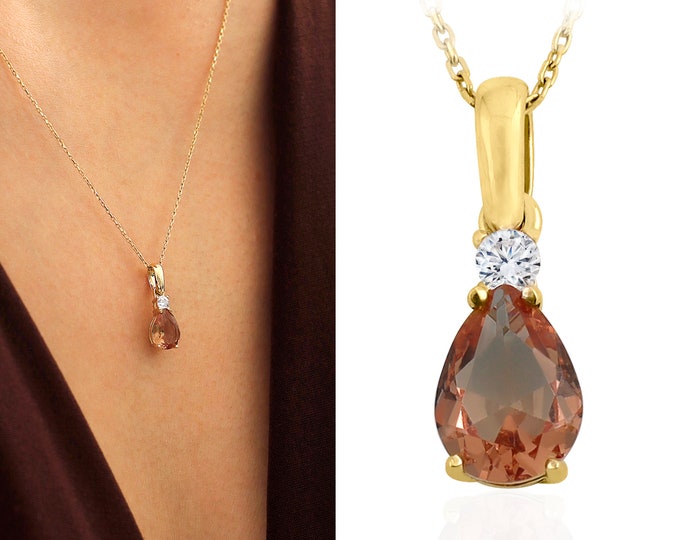 14k Gold Diaspore Drop Shaped Gemstone Necklace | Diaspore Flashy Charm, Handmade Jewelry, Color Change Gem, Gift for Her, Anniversary Gift