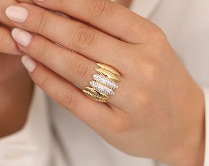 14k Gold Marquise Cut Dome Ring | Bold Oval Statement Band