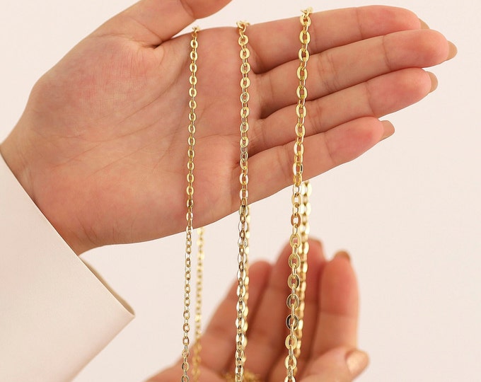 Flat Oval Cable Chain Necklace | 14k Gold, 4.5mm Oval Cable Chain, Sleek Chain Necklace, Stylish Jewelry, Anniversary Gift, Gift for Her