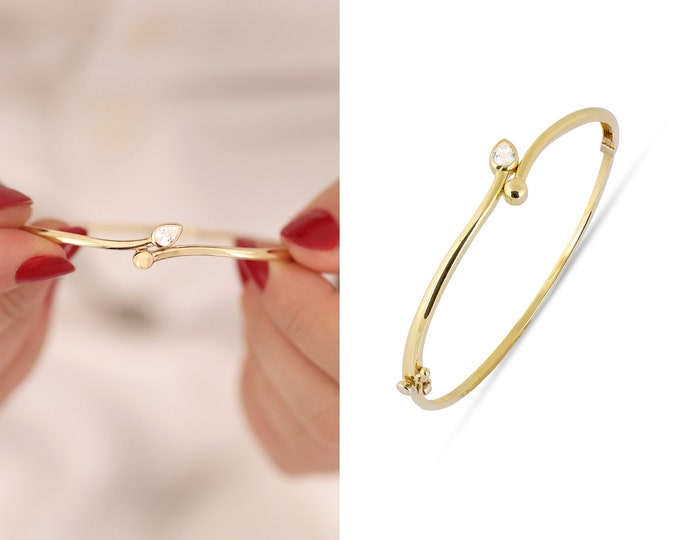 14K Gold Hinged Chic Bangle | Gold Cuff Bracelet, Snake Bangle, Sturdy Jewelry, Stunning Cuff Bangle, Dainty Design, Graduation Gift