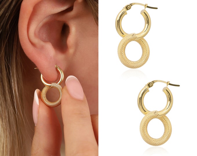 14K Gold Double Hoop Earrings | Infinity Round Earrings, Hammered Earrings, Facet Jewelry, Gift for Daughter, Graduation Gift, Gift for Her