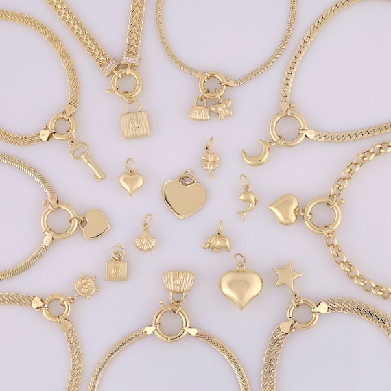 ブレスレット ROMANTINUER SN168 Pendant Chain Bracelet 14K Gold Snake Chain Charm Bracelet | Sailor Lock Italian