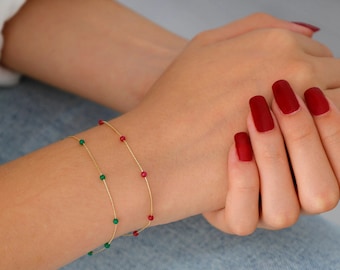 14k Gold Red Jade Bracelet | Energy Healing Beaded Gemstone for Passion and Balance