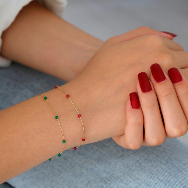 14k Gold Red Jade Beaded Bracelet | Handmade Jewelry for Boosting Energy, Meditation Gemstone Bracelet, Renew Passion, Birthday Gift Jewelry