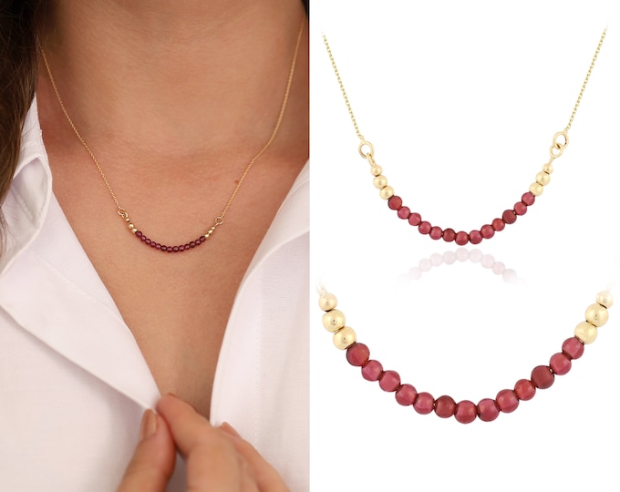 Red Jade Necklace | Jade Beaded Gemstone Necklace, Gold Elegant Necklace, Real Jade Gem Stone Round Bead, Valentine's Day Gift, Gift for Her
