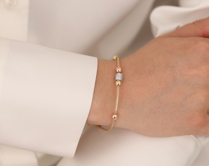 14k Gold Franco Mesh Bracelet | Italian Tube Chain Dorica Beads