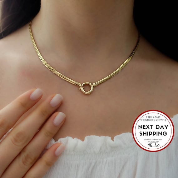 Sailor Lock Herringbone Chain Necklace 14k Gold Thick Flat 