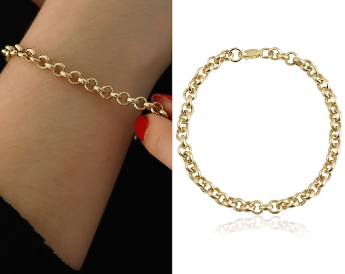 14k Gold 6mm Belcher Bracelet | Thick Rolo Chain Bracelet, Classic Round Chain, Chunky Stacking Jewelry, Anniversary Gift, Mom Gift for Her