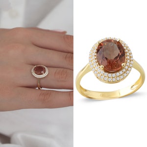 14K Gold Oval Diaspore Stone Ring | Turkish Diaspore Ring, Oval Diaspore Ring, Turkish Gemstone, Pisces Birthstone Jewelry, Gift for Her