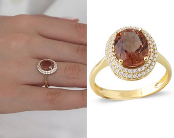 14K Gold Oval Diaspore Stone Ring | Turkish Diaspore Ring, Oval Diaspore Ring, Turkish Gemstone, Pisces Birthstone Jewelry, Gift for Her
