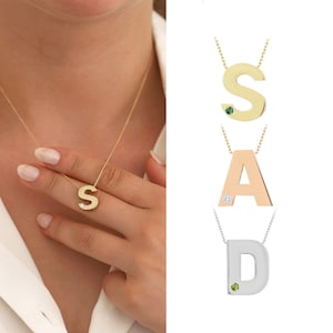 Colar com letra inicial de ouro e pedra de nascimento | Colar com alfabeto 14k ou 8k, pingente de ouro personalizado, joia do zodíaco, presente de aniversário para namorada