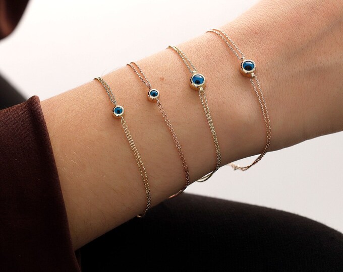 Double Side Evil Eye Bracelet With Double 14K Gold Chain, Good Fortune Jewelry, Protection From Negativity, Fashion&Protection, Gift For Her