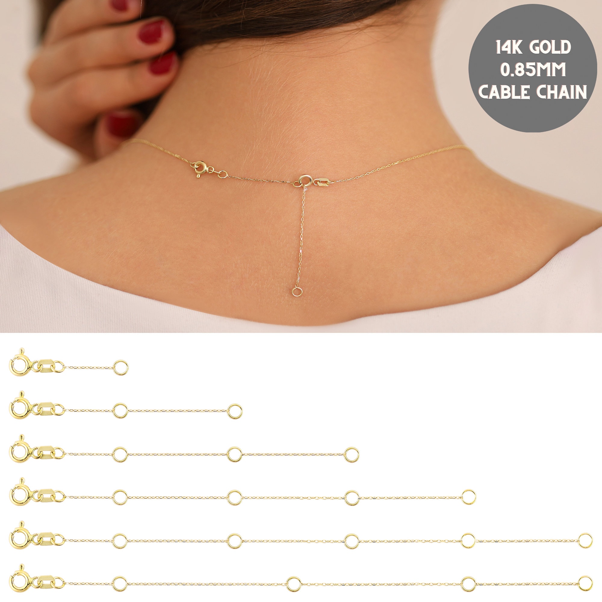 14K Gold Extender  0.85mm Cable Chain Extender, 1 Extension for