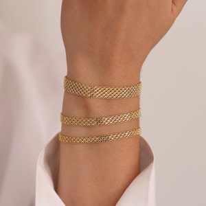 14k Gold Bismarck Kettenarmband | 4 mm Mesh Kettenarmband, Retro italienisches Mesh Kettenarmband, Vintage Look Kettenschmuck, Geburtstagsgeschenk