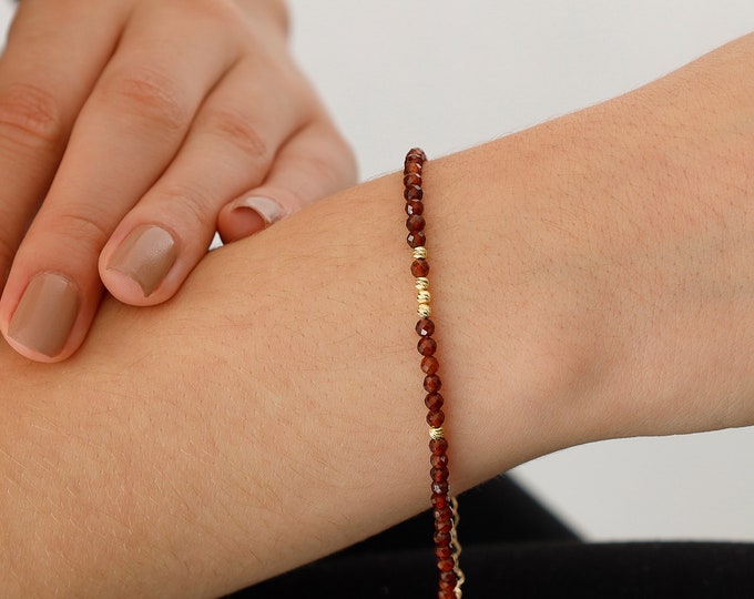 Brown Topaz Bracelet with 14k Gold Dorica Bead | Brown Natural Stone Bracelet, Topaz Gemstone Bracelet, Calming Crystal, Stacking Jewelry