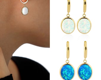 14K Gold White Opal Earrings | October Birthstone Jewelry, Stunning Earrings, Libra Zodiac Jewelry, Great Jewelry Present For Birthday