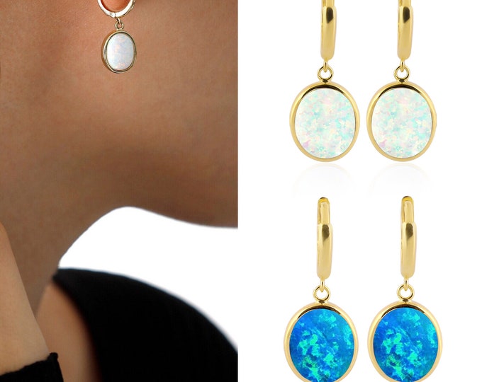 14K Gold White Opal Earrings | October Birthstone Jewelry, Stunning Earrings, Libra Zodiac Jewelry, Great Jewelry Present For Birthday