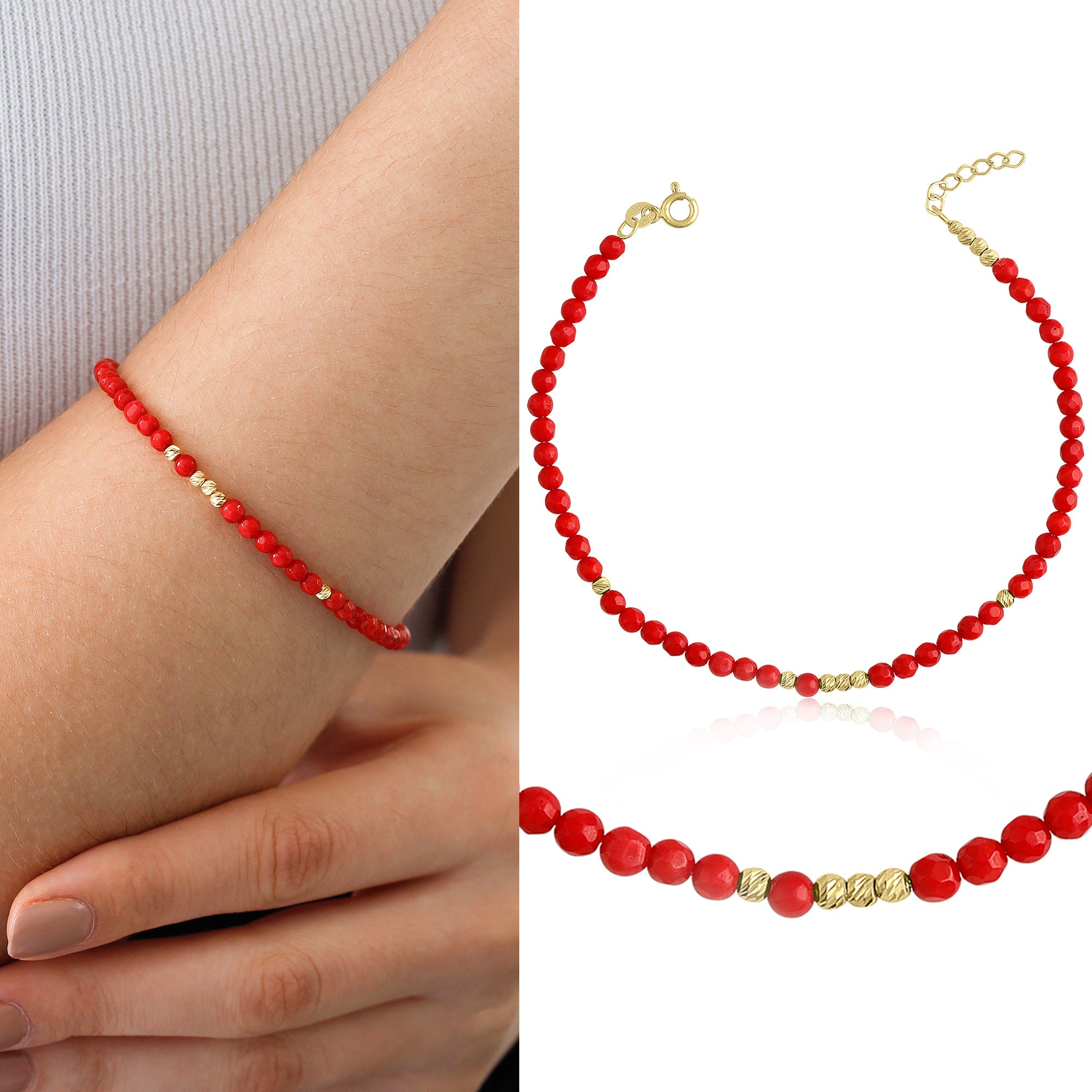 【新品、本物、当店在庫だから安心】 14k Gold Red Coral Bracelet | Coral Stone Bracelet, Red その他