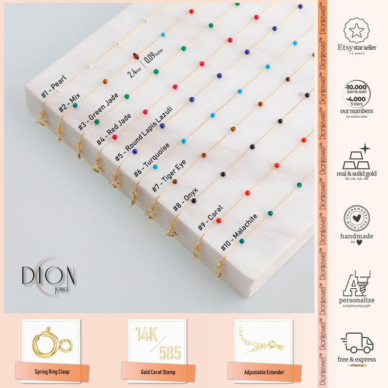 14k Gold Turquoise Beaded Bracelet | Healing December Birthstone Gemstone BFF Gift image 7