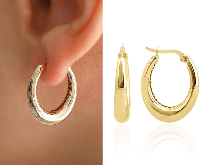 14k Gold Bold Oval Hoop Earrings | Chunky Thick Earrings, Huggie Fancy Earrings, Daily Jewelry, Christmas Gift, Birthday Gift, Gift for Her