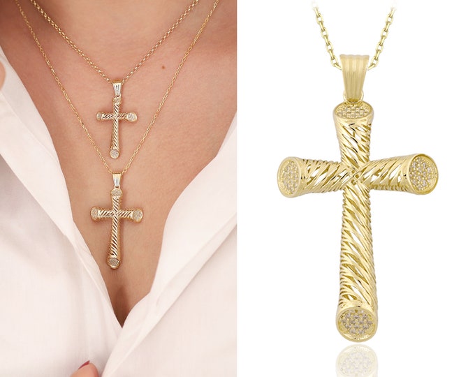 Crucifix 14k Gold 3D Pendant | Dimensional Cross Necklace, Christian Pendant, Religious Jewelry, Gift for Elders, Gift for Her, Gift for Mom