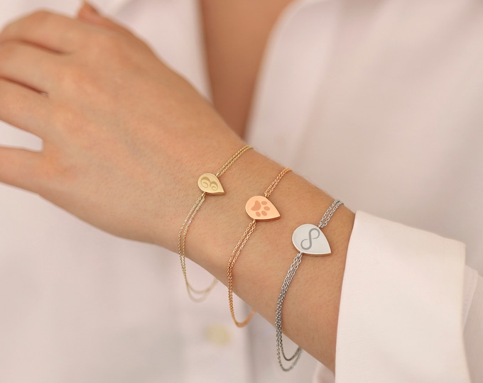Flat Drop Urn Bracelet | 14k Gold Teardrop Cremation Ash Holder Bracelet, Custom Initial Engraved Drop Urn Charm, Memorial Keepsake Jewelry