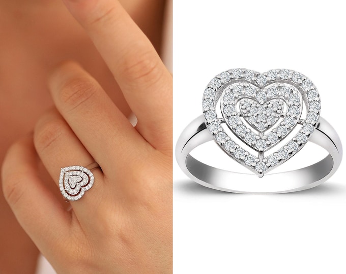 8k/14k/18k gold multi heart diamond ring | round cut diamond, intertwined hearts ring, wedding & engagement ring, anniversary or birth gift