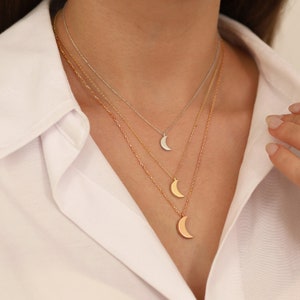 10k & 14k Gold Moon Necklace | Crescent Moon Pendant, Dainty Crescent Necklace, Minimal Celestial Necklace, Layering Jewelry, Birthday Gift