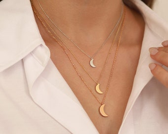 10k & 14k Gold Moon Necklace | Crescent Moon Pendant, Dainty Crescent Necklace, Minimal Celestial Necklace, Layering Jewelry, Birthday Gift