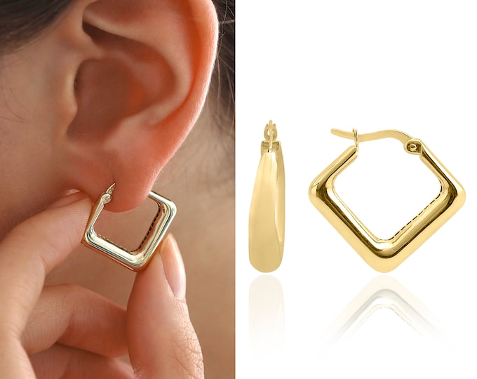 14k Gold Bold Triangle Hoop Earrings | Deliciate Dome Earrings, Geometric Daily Jewelry, Valentines Day Gift, Birthday Gift, Gift for Her